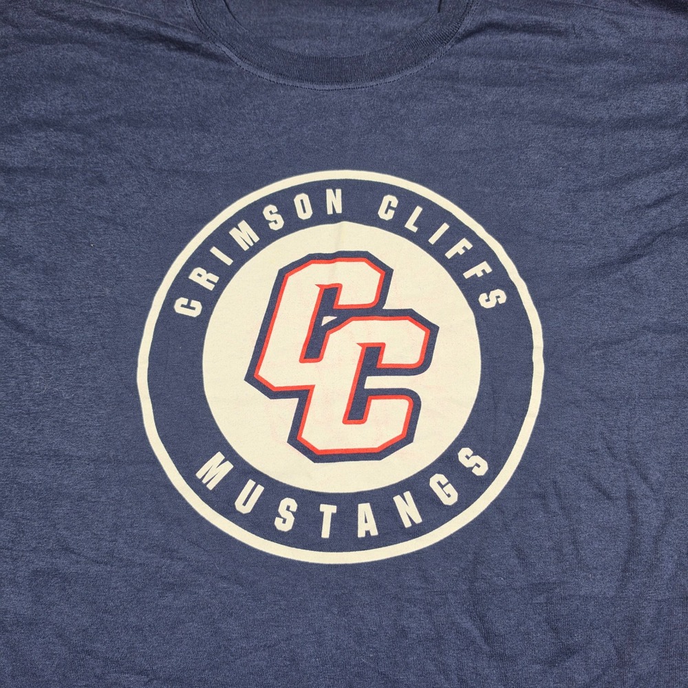 Crimson Cliffs Mustangs Port & Company T-Shirt Mens Large Navy Blue Excellent